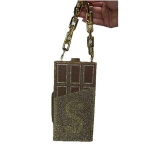 Urban Expressions Bling Money Dollar $ Women's Purse Gold Hard Rhinestone Clutch